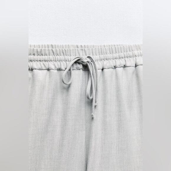 Zara Light Grey Elastic Waistband Trousers Size Large - Picture 6 of 12